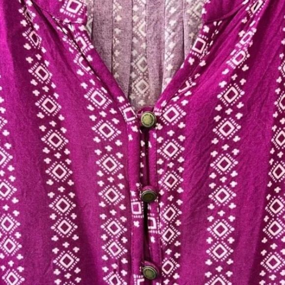 SONOMA Sleeveless Button Detail Fuschia White V Neck Bohemian Tunic Womens Large - Picture 6 of 13